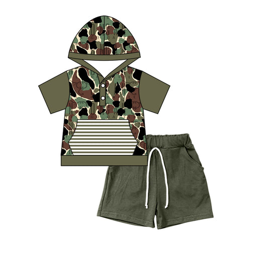 Baby Kids Camo Short Sleeve Pocket Hooded Tops Shorts Clothes Sets preorder