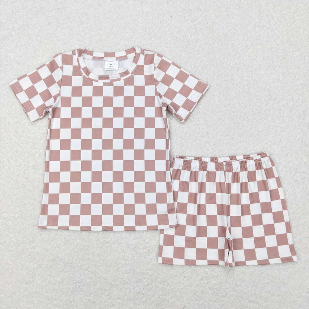 Sibling Baby Kids Checkered Summer Shorts Pajamas Outfits