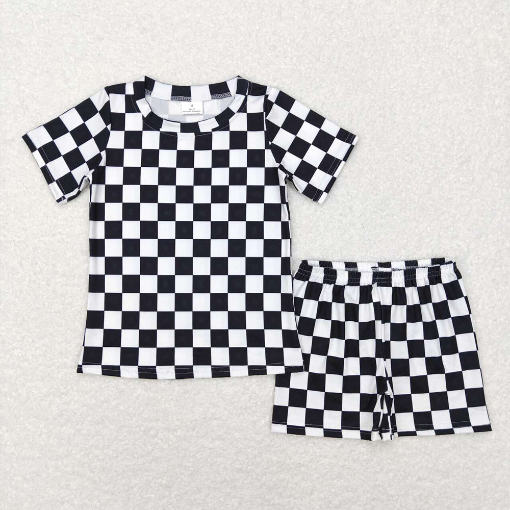 Family Mommy and Me Baby Kids Black Checkered Summer Pajamas