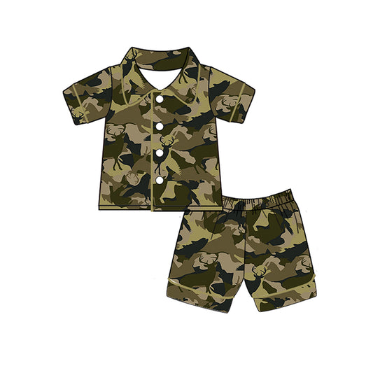 Baby Boys Green Camo Buttons Shirt Shorts Summer Pajamas Clothes Sets preorder