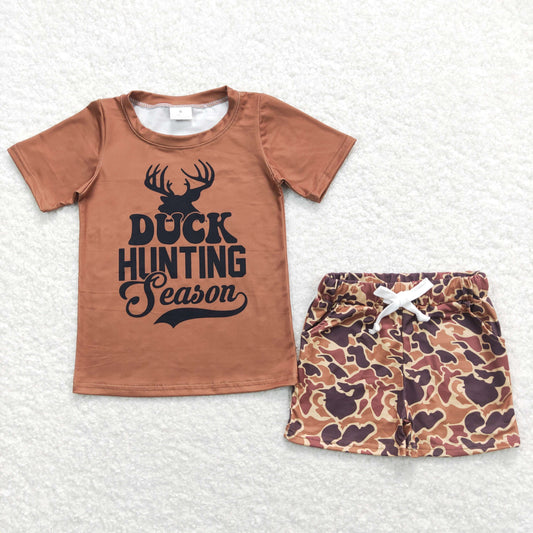 Sibling Baby Boys Short Sleeve Ducks Deer Top Pockets Short Hunting Clothes Sets