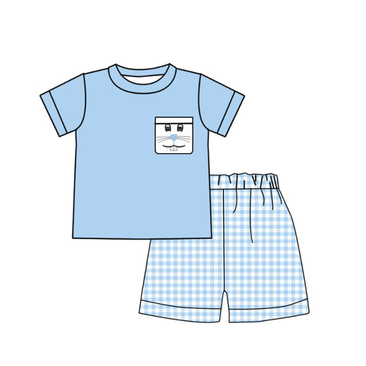 Baby Boys Blue Short Tee Easter Shirts Checkered Shorts Clothes Sets preorder