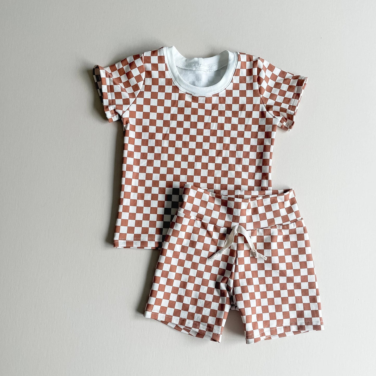 Baby Kids Brown Checkered Short Sleeve Shirt Top Shorts Clothing Sets preorder