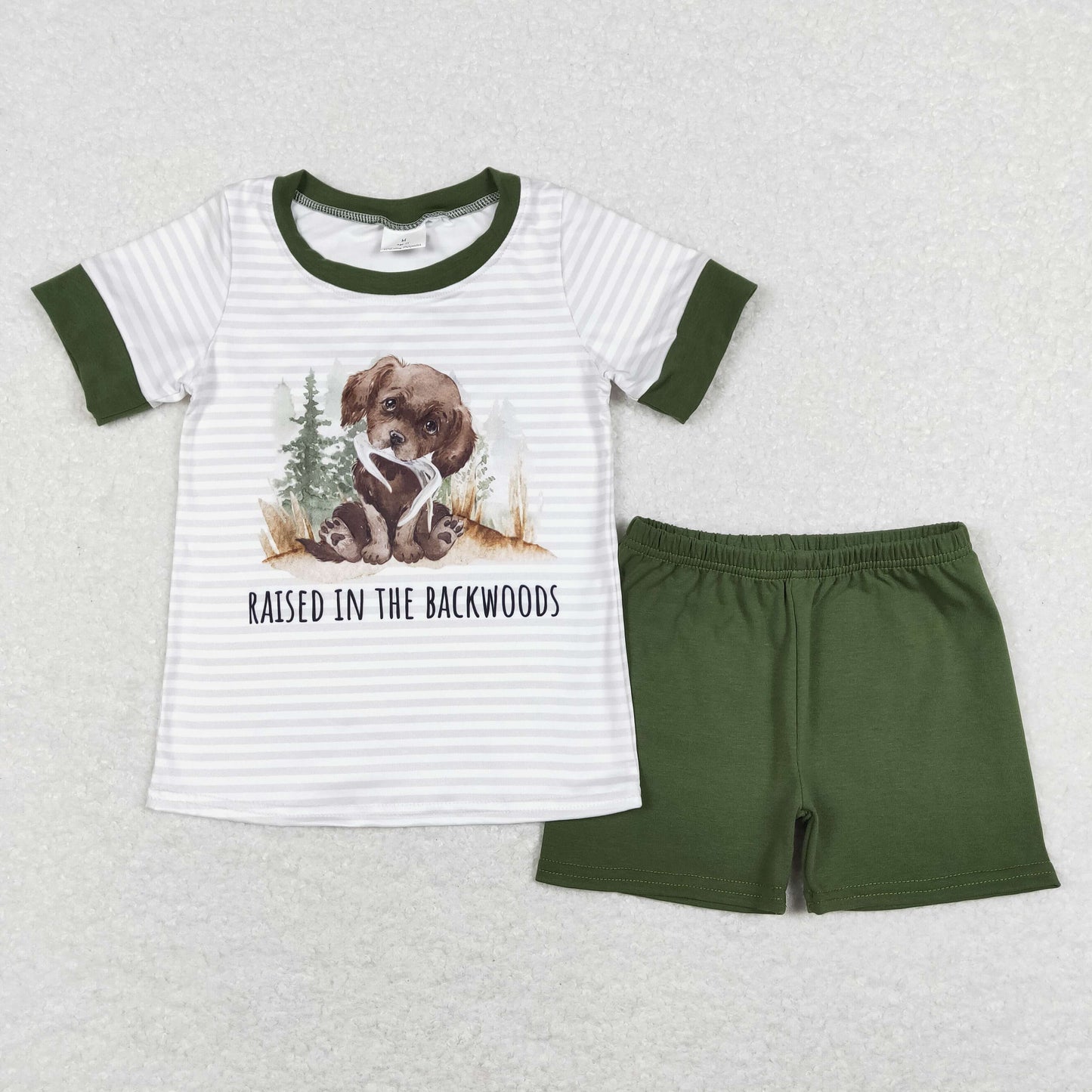 Sibling Baby Boys Khaki Stripes Duck Dog Hunting Tee Shirts Tops Shorts Clothing Sets