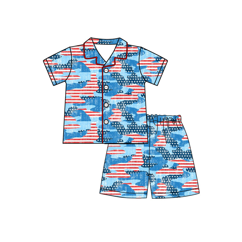 Baby Boys 4Th Of July Stars Tie Dye Buttons Summer Pajamas Clothes Sets Preorder