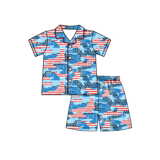 Baby Boys 4Th Of July Stars Tie Dye Buttons Summer Pajamas Clothes Sets Preorder