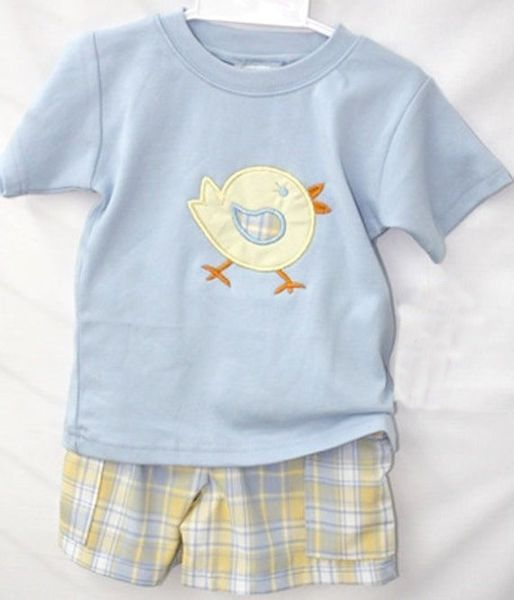 Baby Boys Blue Chicken Shirt Plaid Shorts Summer Clothes Sets Preorder