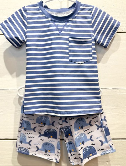 Baby Boys Navy Stripes Shirt Whale Shorts Summer Clothes Sets Preorder