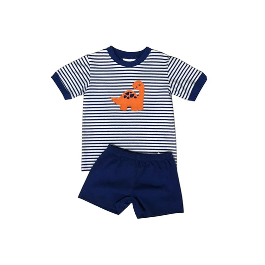 Baby Boys Navy Stripes Dinosaur Shirt Shorts Clothes Sets preorder