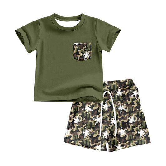 Baby Boys Green Tops Camo Stars Shorts Outfits Clothes Sets preorder