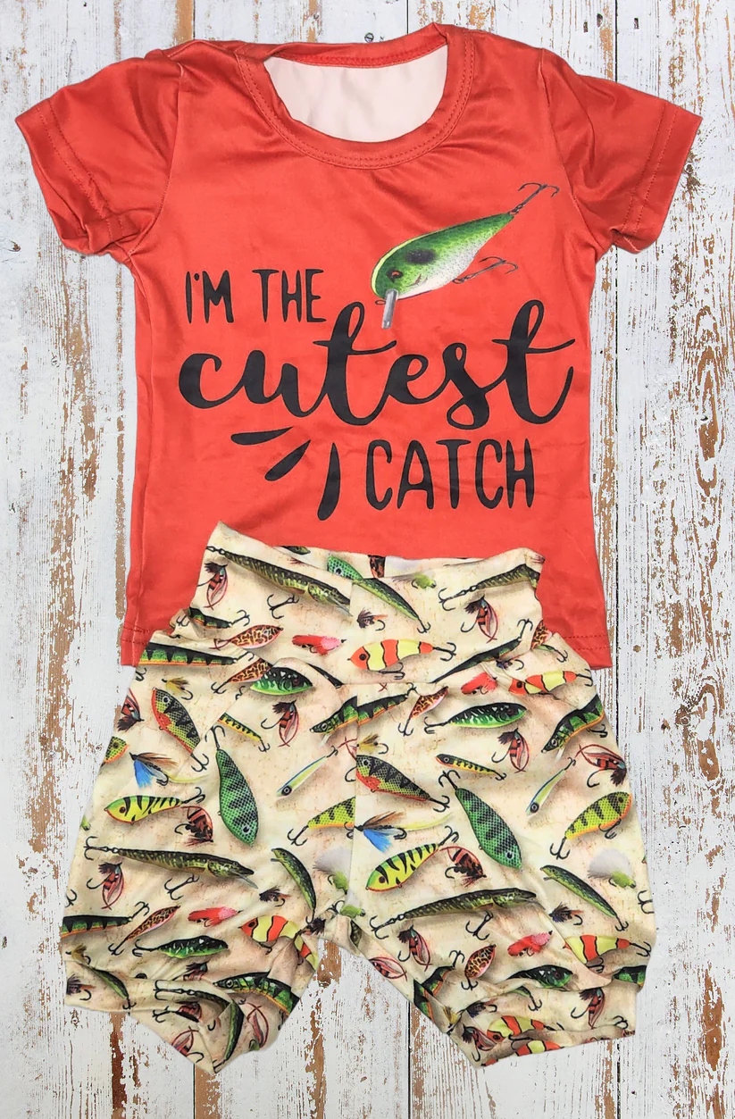 Baby Boys Cutest Catch Fishing Tee Shirts Shorts Clothes Sets Preorder