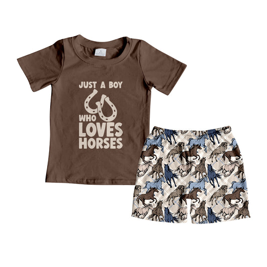 Baby Boys Just A Boy Who Loves Horse Tee Shirt Top Shorts Clothes Sets Preorder