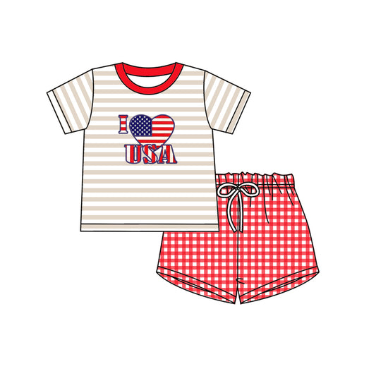 Baby Boys I Love USA Heart Bow Top Shorts Outfits Clothes Sets Preorder