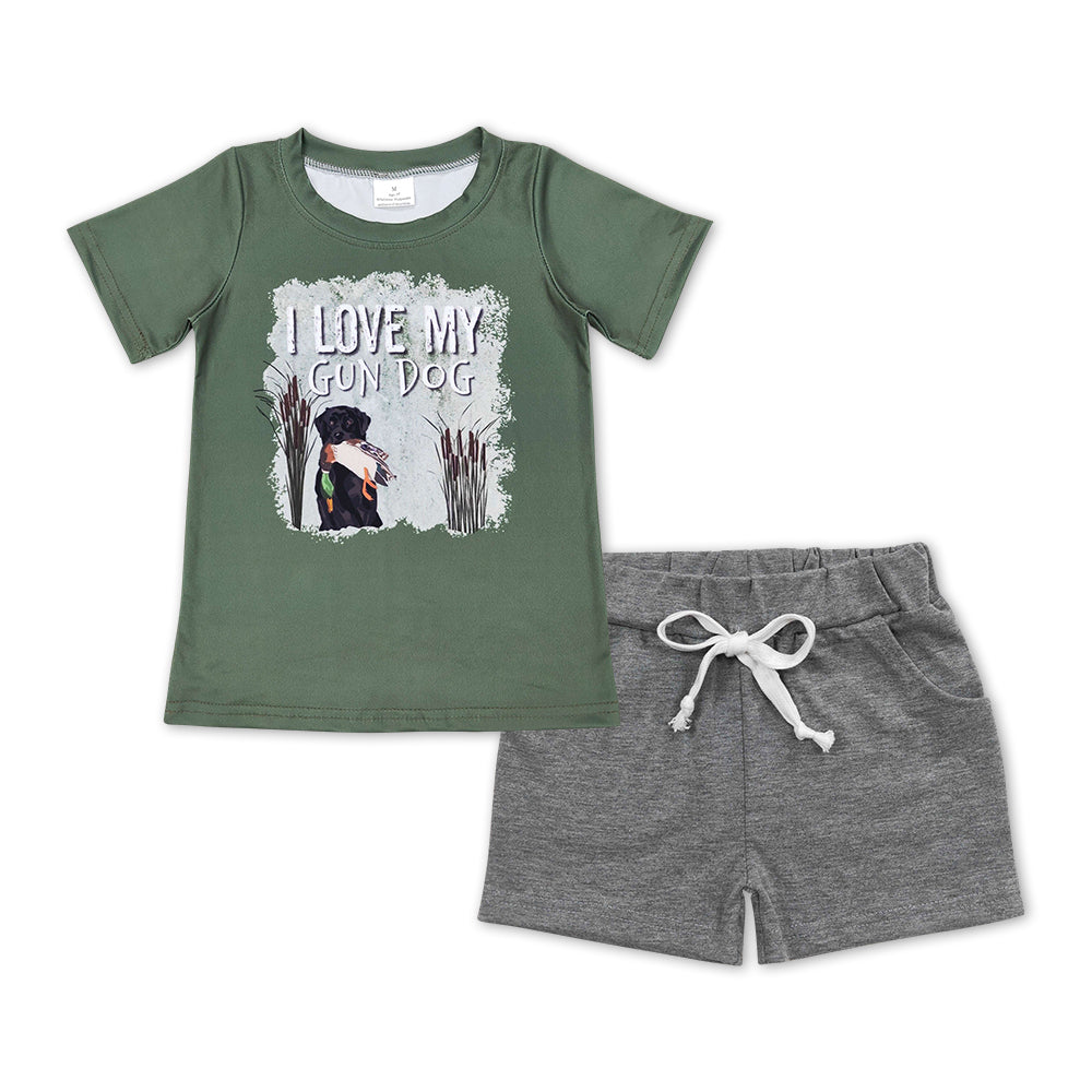 Baby Boys Love Dog Hunting Top Grey Pockets Shorts Clothes Sets