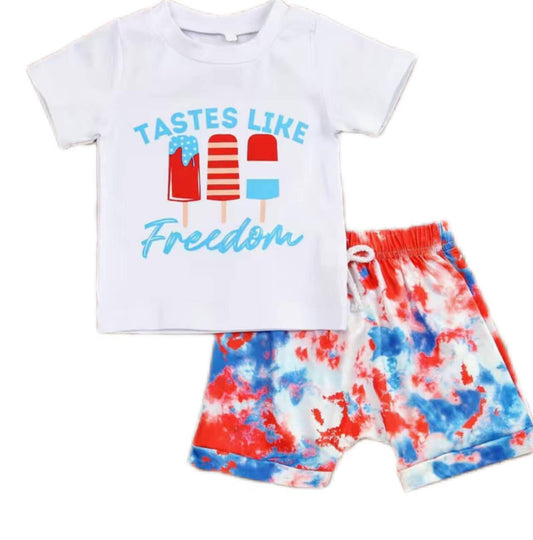 Baby Boys Tastes Like Freedom Top Tie Dye Shorts 4th Of July Clothes Sets Preorder