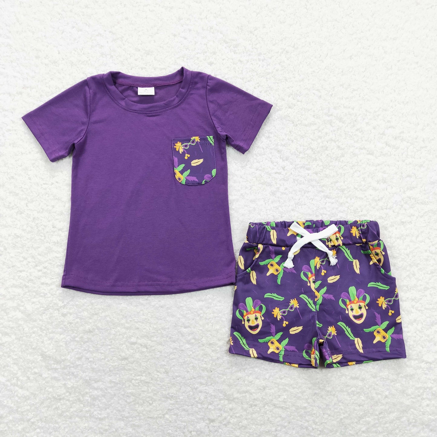 Sibling Baby Boys Mardigras Button Pocket Shirt Top Shorts Clothing Sets