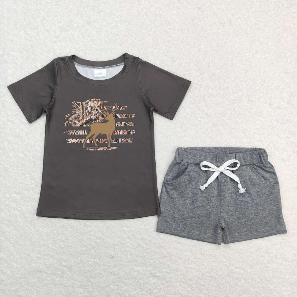 Baby Boys Deer Hunting Camo Tee Shirts Grey Shorts Summer Clothes Sets