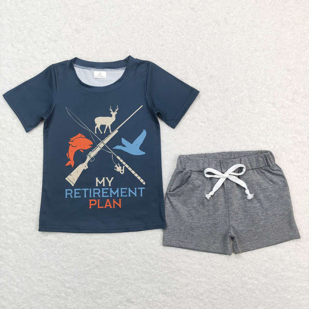 Baby Boys Retirement Plan Tee Shirts Grey Shorts Summer Clothes Sets