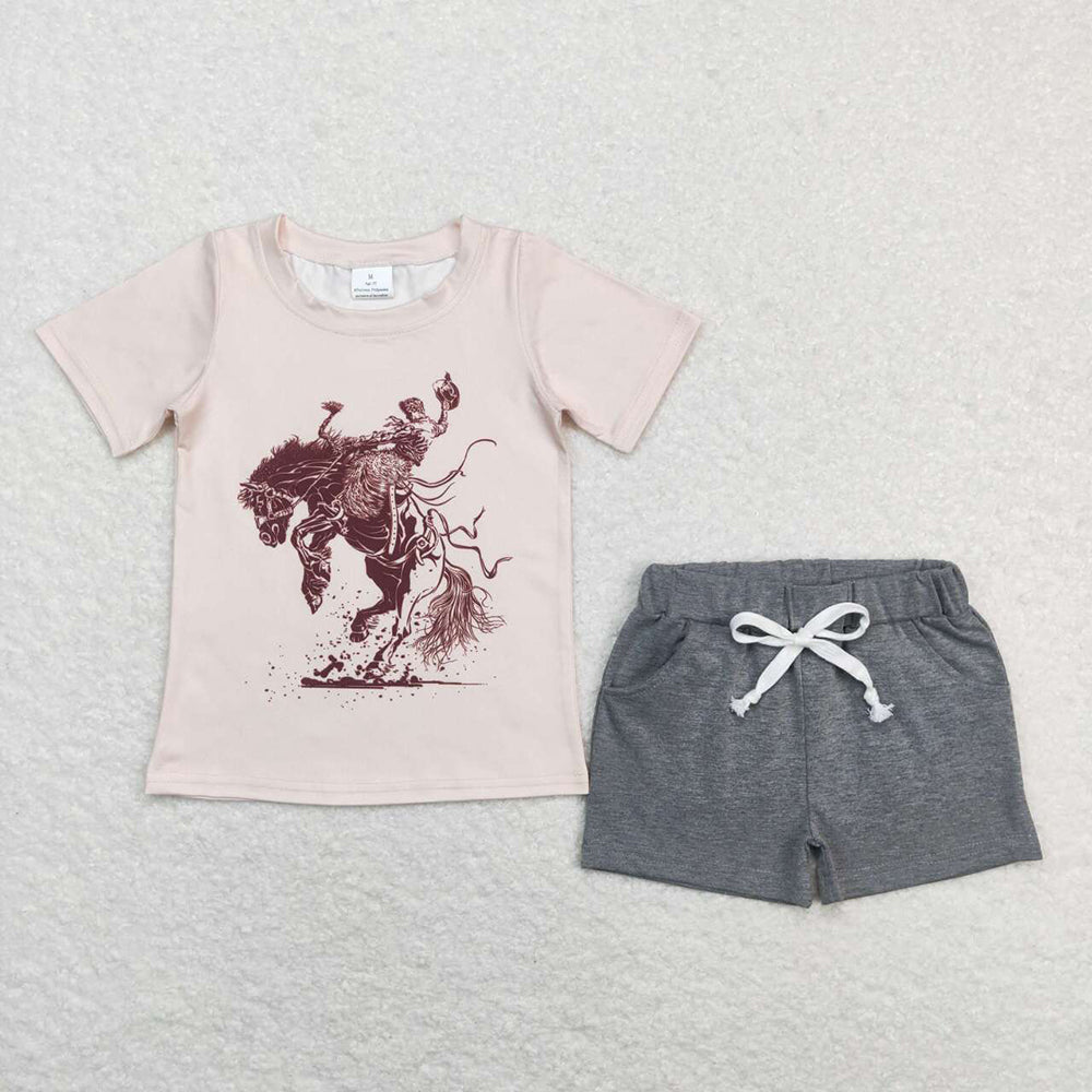 Baby Boys Western Rodeo Tee Shirts Grey Shorts Summer Clothes Sets