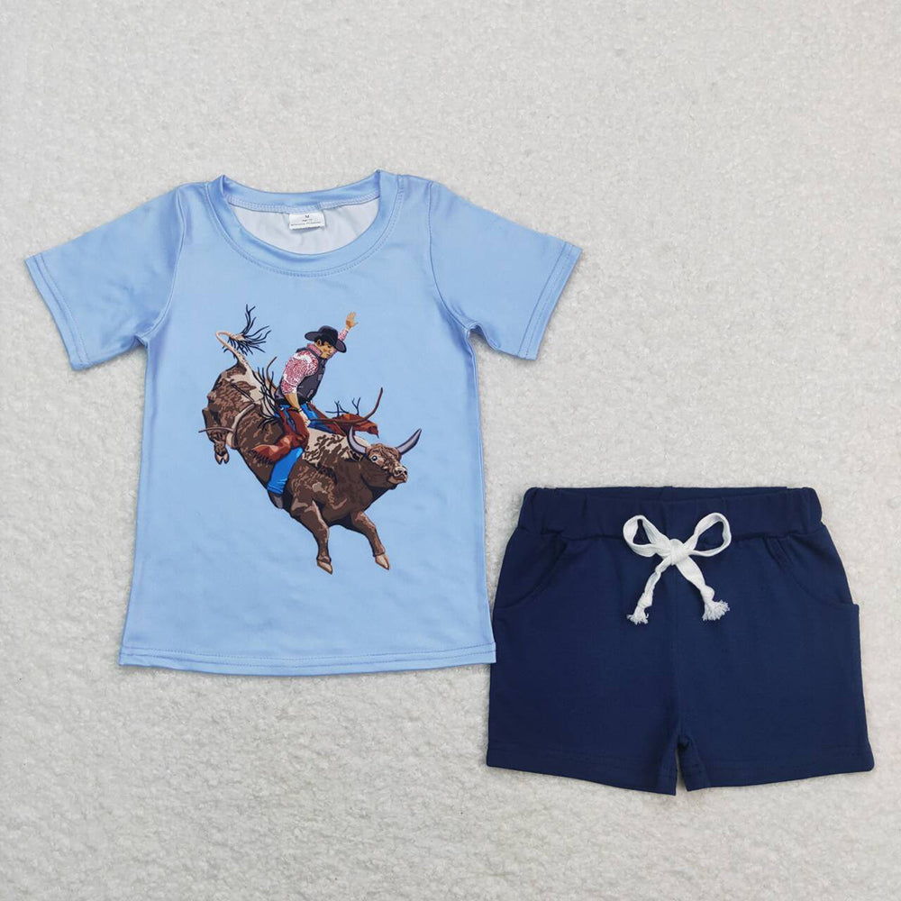 Baby Boys Rodeo Cowboy Tee Shirts Navy Shorts Summer Clothes Sets