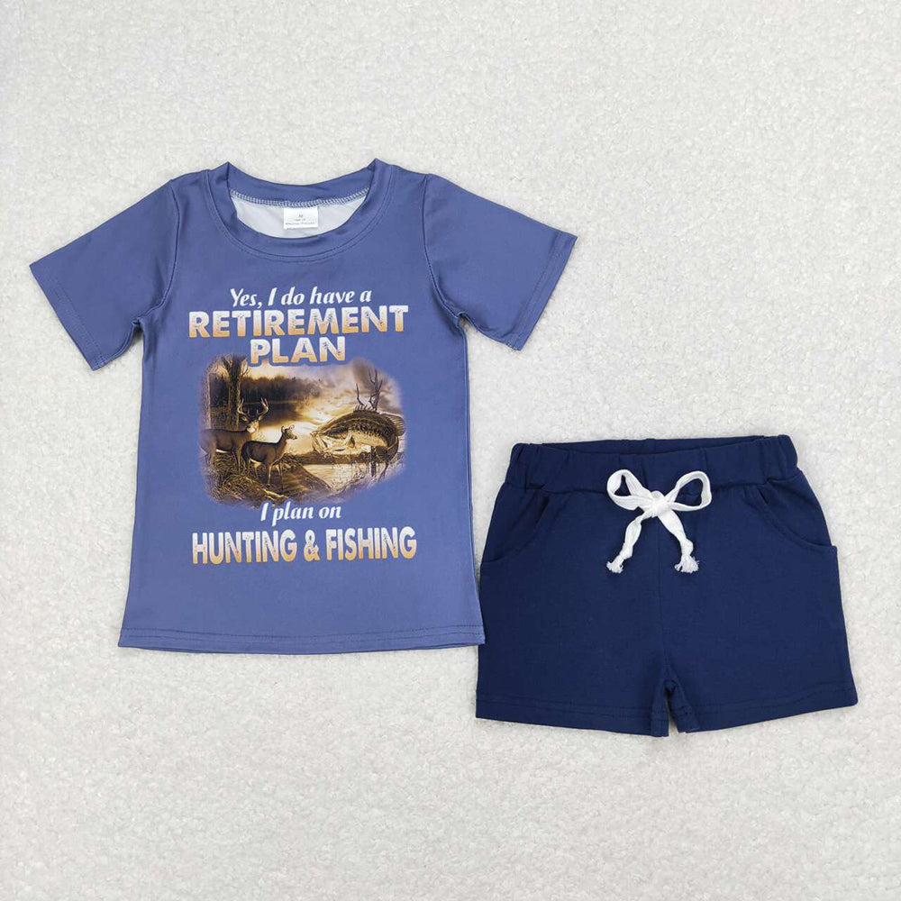 Baby Boys Retirement Hunting Tee Shirts Navy Shorts Summer Clothes Sets