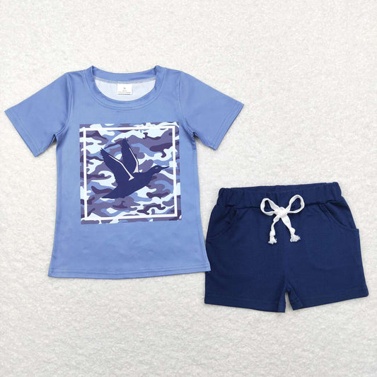 Baby Boys Camo Mallard Duck Tee Shirts Navy Shorts Summer Clothes Sets