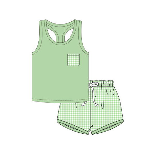 Baby Boys Green Sleeveless Tank Top Shirts Checkered Shorts Summer Clothes Sets Preorder