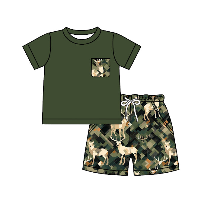 Baby Boys Deer Camo Short Sleeve Tee Top Shorts Outfits Clothes Sets Preorder