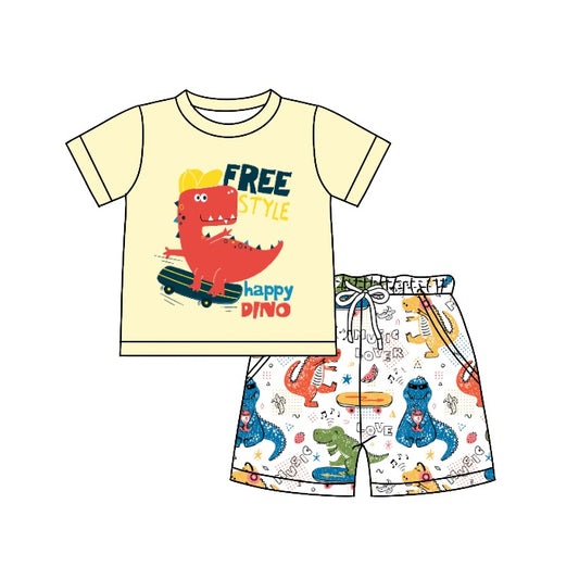 Baby Boys Summer Pocket Tee Top Happy Dinosaurs Shorts Clothes Sets Preorder