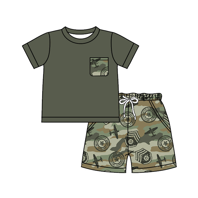 Baby Boys Camo Green Plane Green Tops Shorts Summer Clothes Sets Preorder