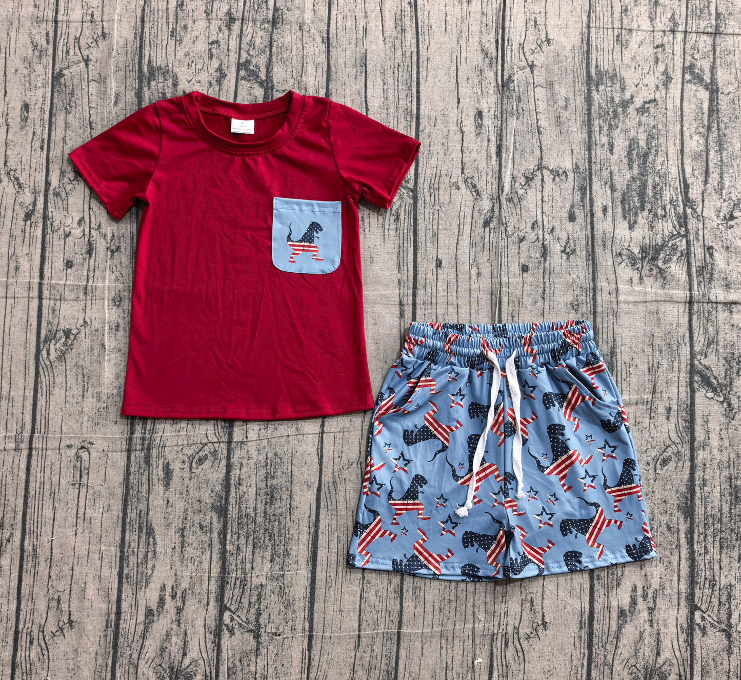 Baby Boys Dinosaurs Flags Pocket Shirts Shorts 4th of July Clothes Sets