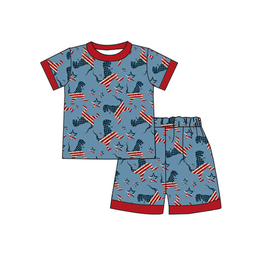 Baby Boys 4th Of July Dinosaurs Shirts Shorts Pajamas Clothes Sets Preorder