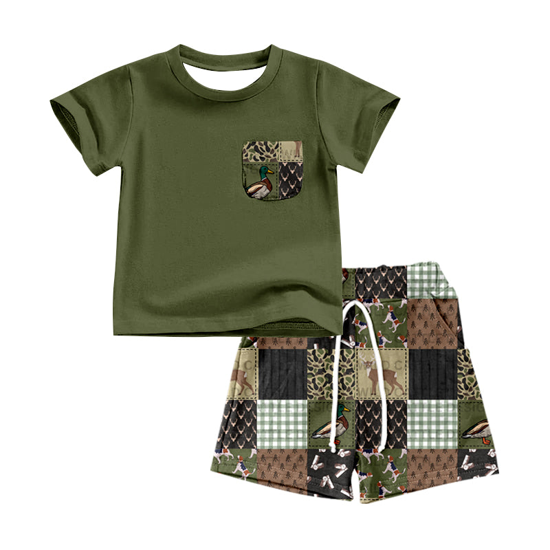 Baby Boys Green Pocket Top Hunting Deer Duck Shorts Clothes Sets Preorder