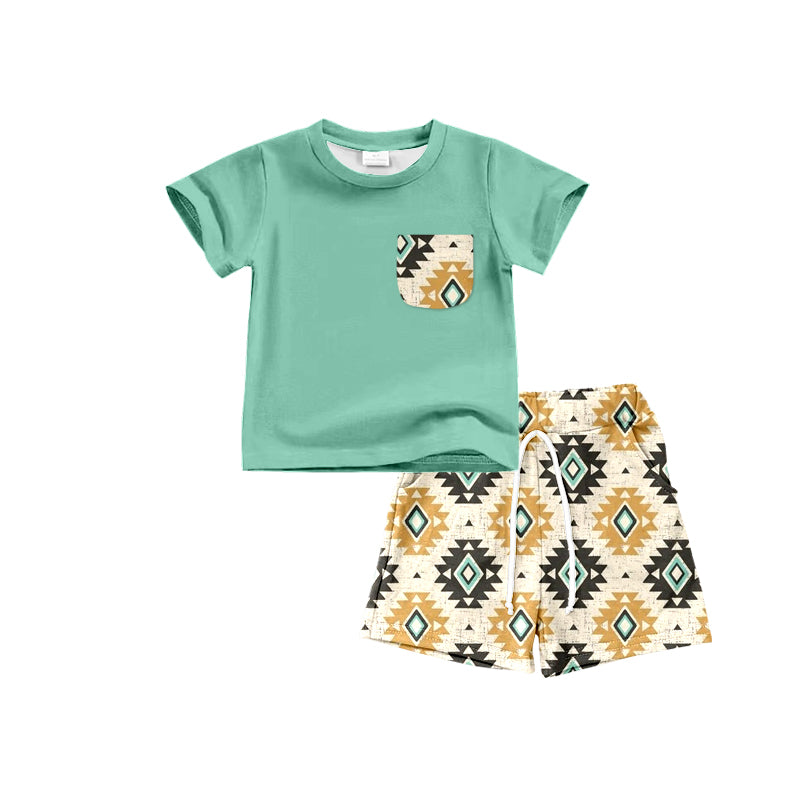 Baby Boys Green Pocket Shirt Aztec Top Shorts Clothes Sets Preorder
