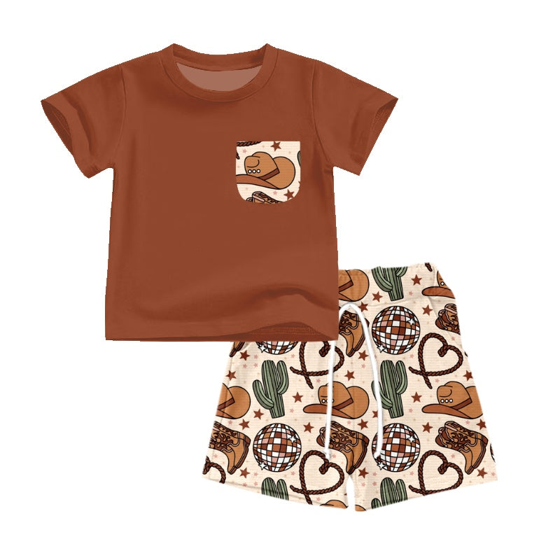 Baby Boys Brown Short Sleeve Shirt Boots Hats Shorts Clothes Sets Preorder