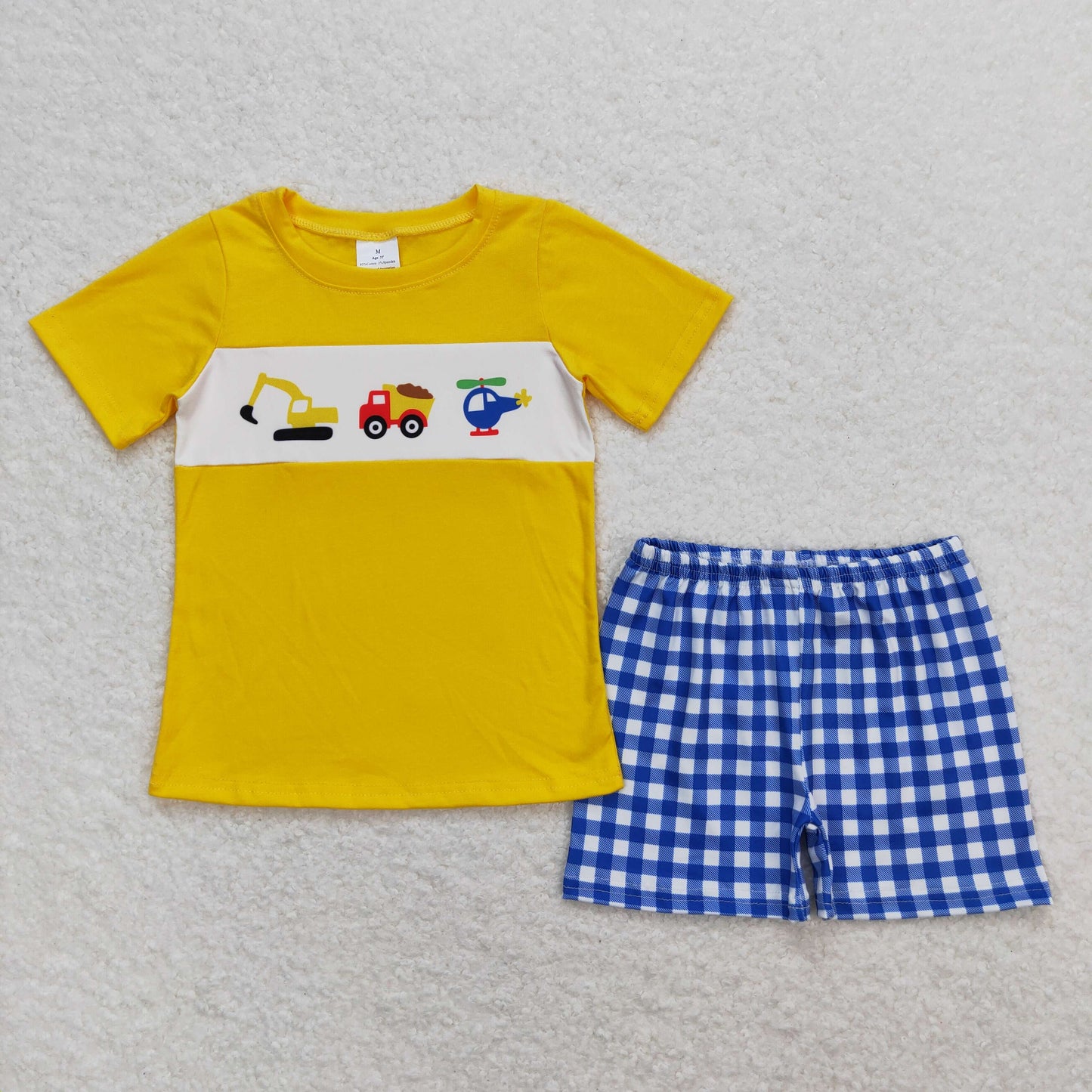Sibling Baby Boys Embroidery Cars Planes Top Pockets Short Clothes Sets