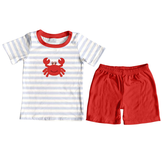 Baby Boys Red Crab Shirt Shorts Summer Outfits Clothes Sets preorder