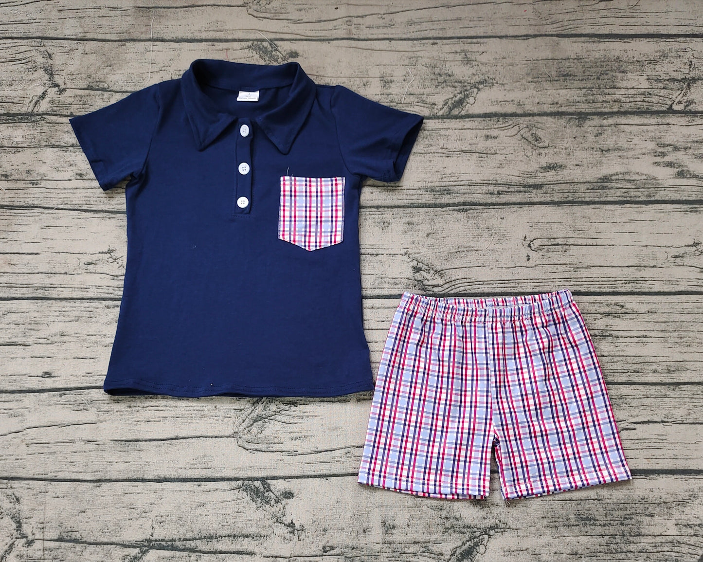 Baby Boys Navy Pullover Top Checkered Shorts Clothes Sets