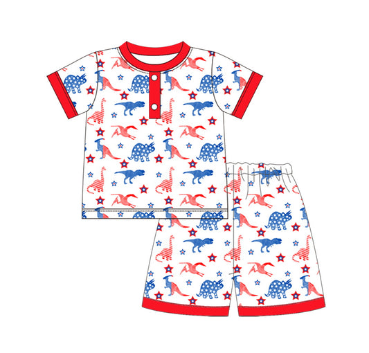 Baby Boys 4th Of July Dinosaur Shirt Shorts Pajamas Clothes Sets preorder