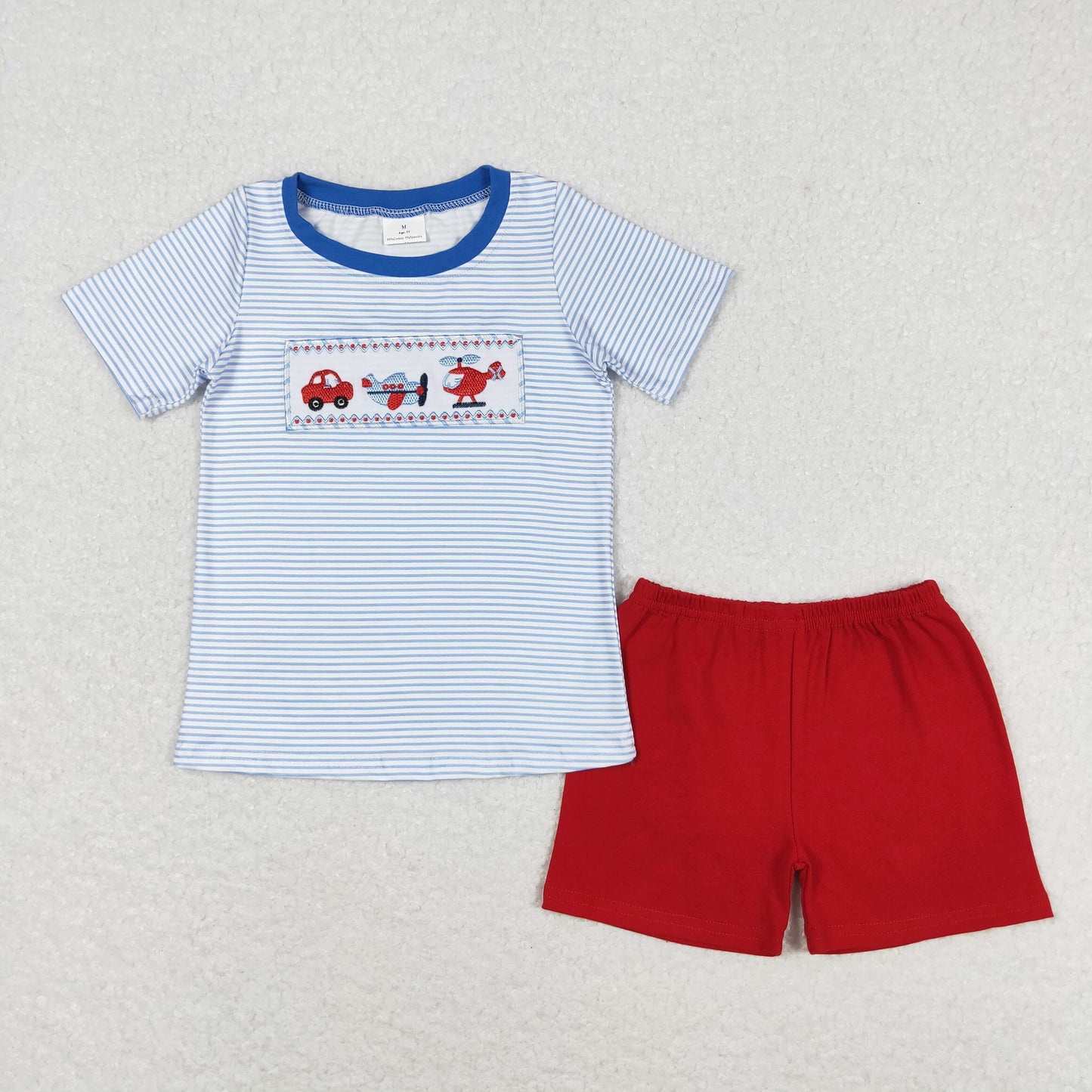 Sibling Baby Boys Embroidery Cars Planes Top Pockets Short Clothes Sets