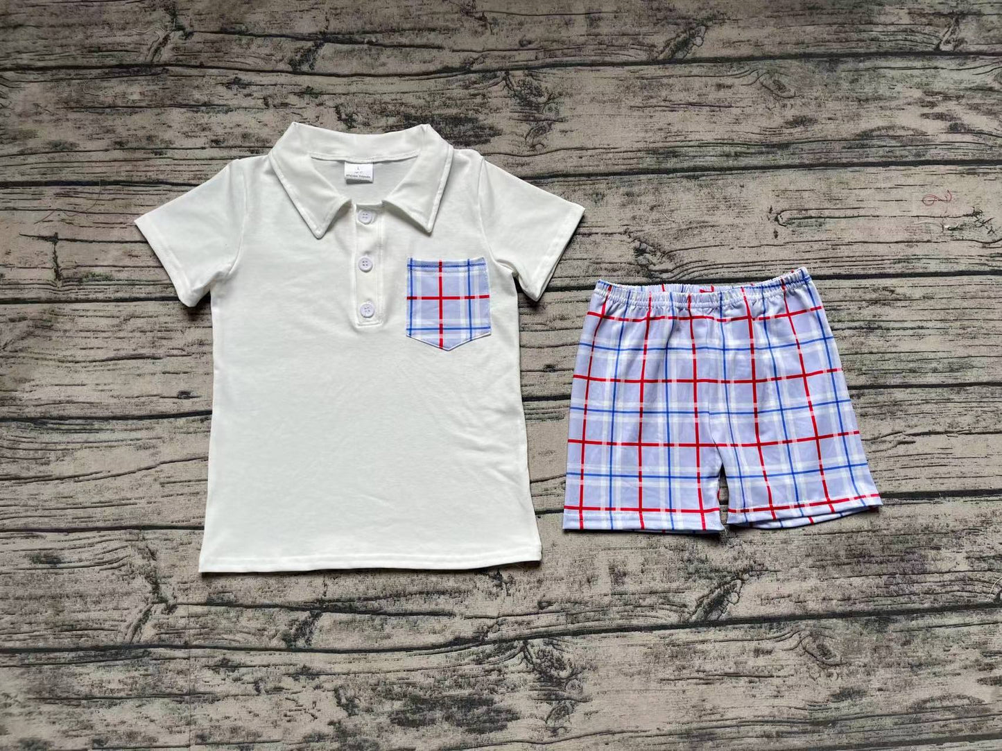 Baby Boys White Pocket Shirt Checkered Shorts Clothes Sets