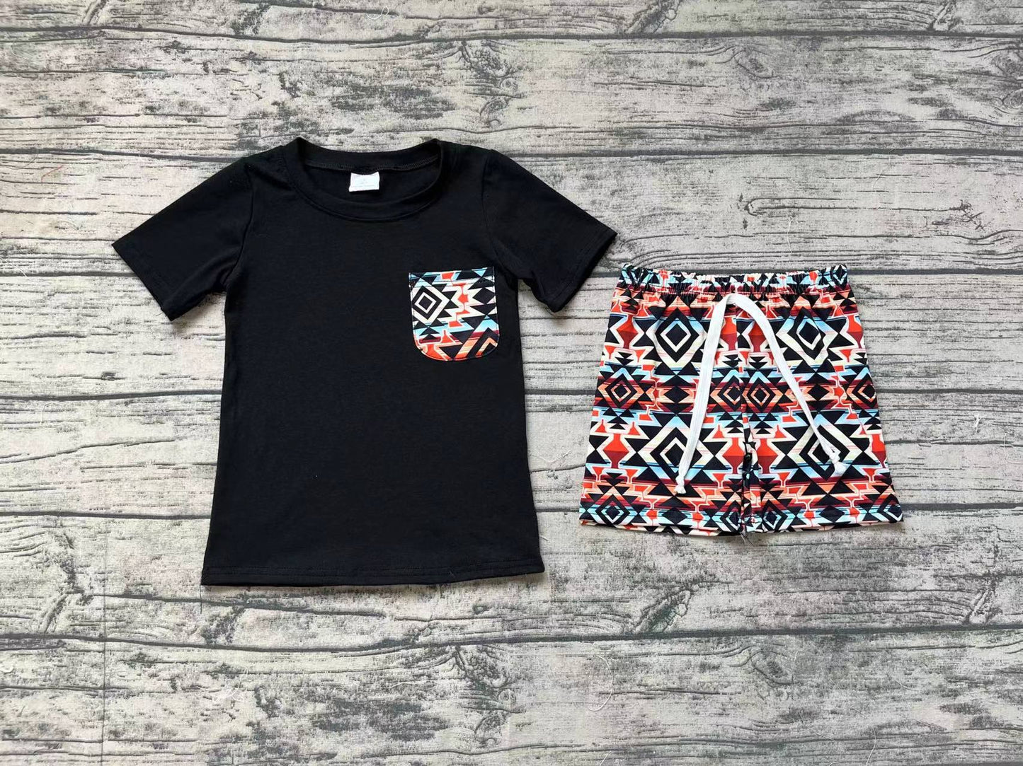 Baby Boys Western Black Shirt Aztec Shorts Clothes Sets