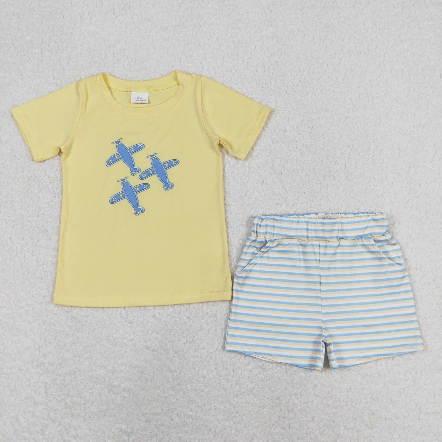 Sibling Baby Boys Embroidery Cars Planes Top Pockets Short Clothes Sets