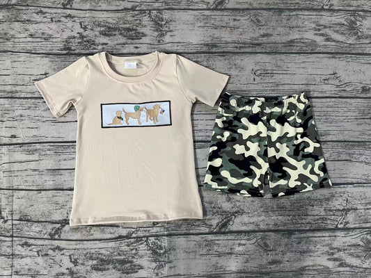 Baby Boys Dog Flag Short Sleeve Shirt Green Camo Shorts Clothes Sets preorder