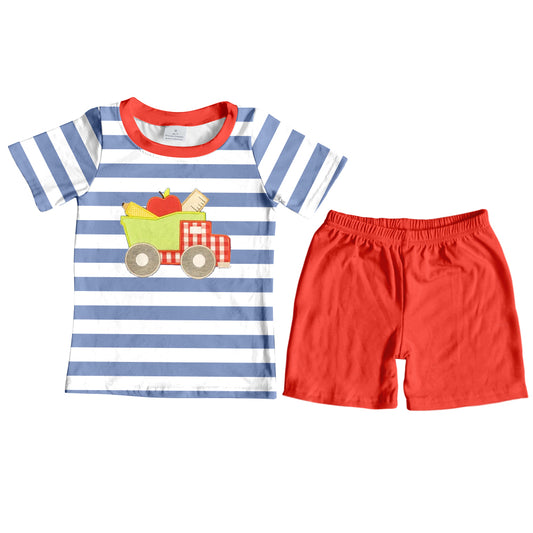 Baby Boys Back To School Truck Shirt Red Shorts Clothes Sets preorder