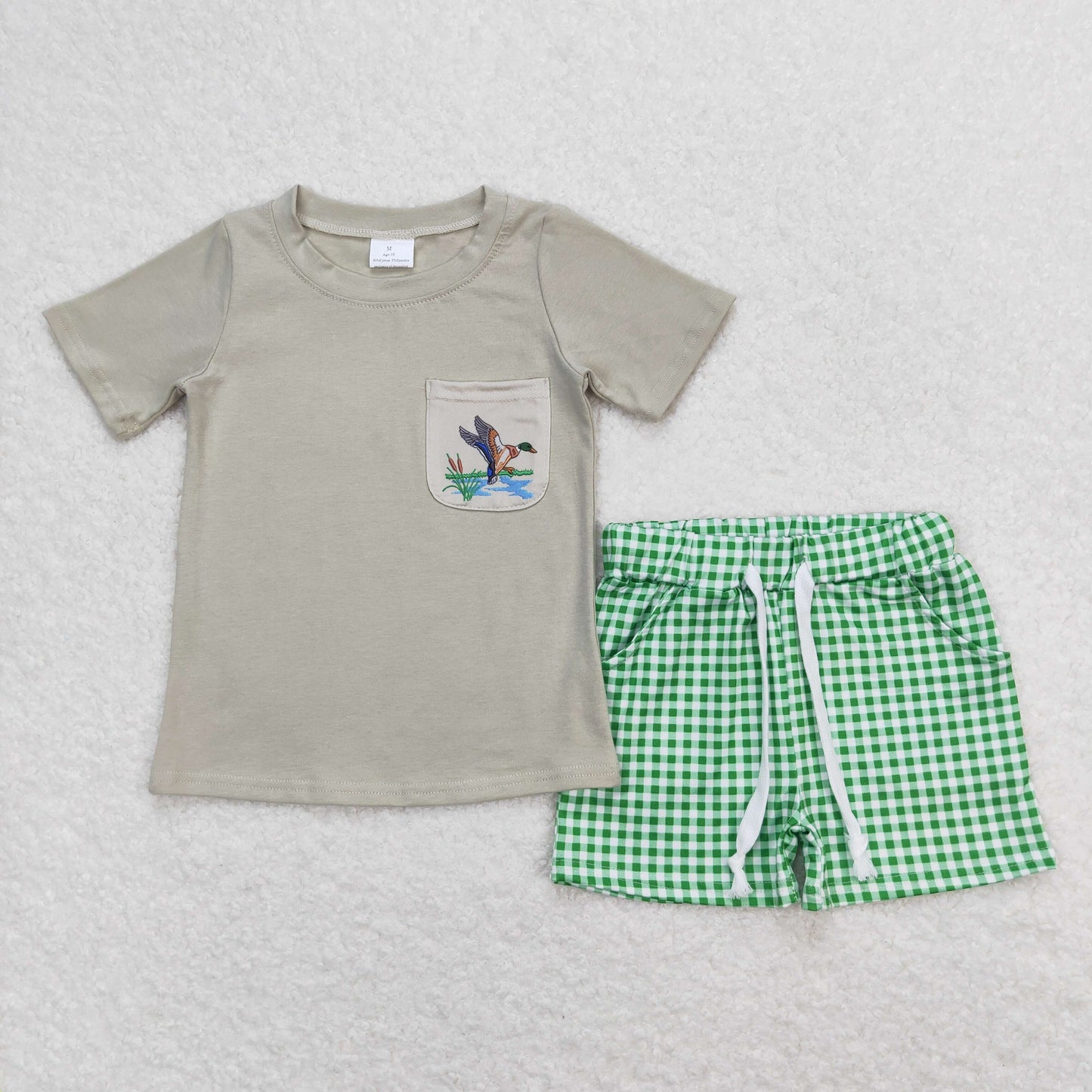 Sibling Baby Boys Short Sleeve Dogs Ducks Fishing Pocket Top Shorts Hunting Clothes Sets