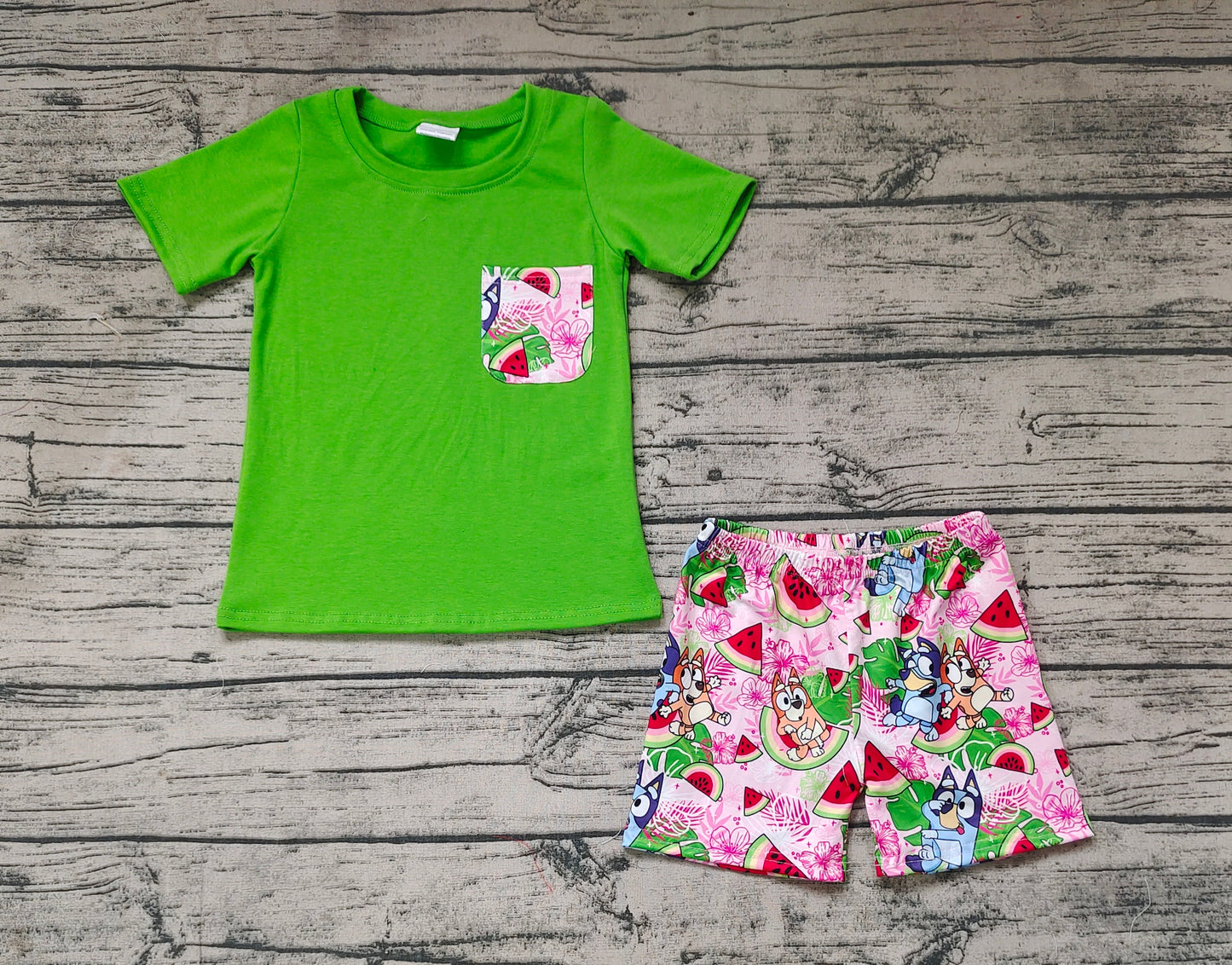 Baby Boys Green Tee Shirts Tops Dog Watermelon Shorts Clothes Sets