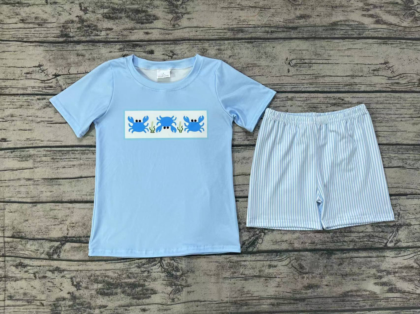 Baby Boys Crab Short Sleeve Shirt Top Stripes Shorts Clothes Sets