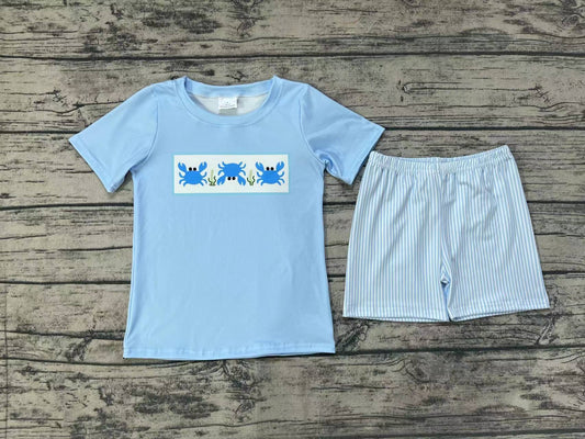 Baby Boys Crab Short Sleeve Shirt Top Stripes Shorts Clothes Sets