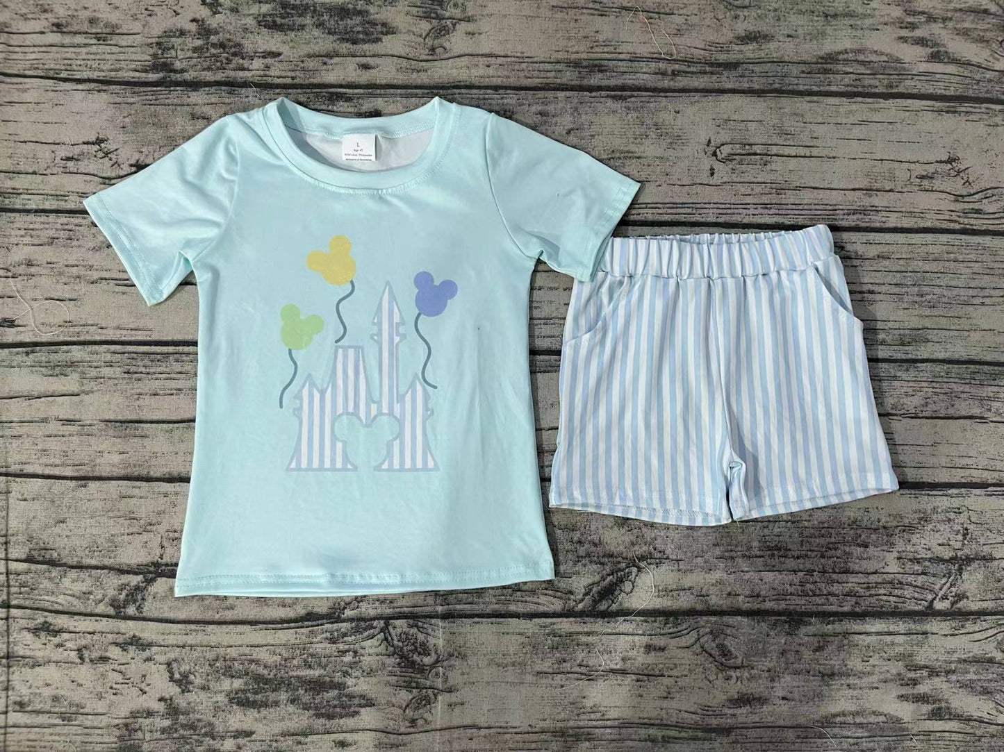 Baby Boys Blue Castle Shirt Top Shorts Summer Clothes Sets